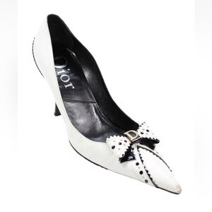 DIOR Womens Pointed Toe Bow Front Gold Tone High Heels White Size EUR 37.5